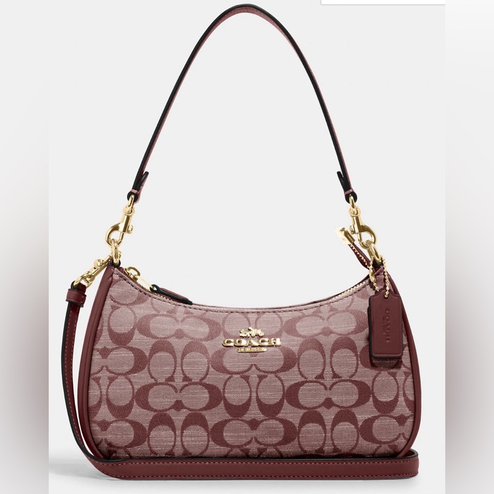 NWT Coach Teri Shoulder Bag In Signature Canvas - Gold/ Wine